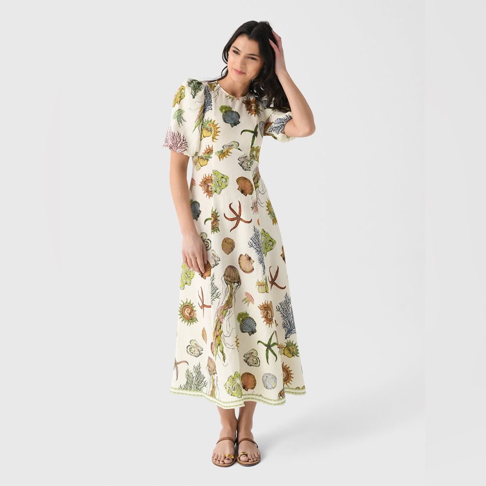 Alemais Sea Life Print Midi Dress - Cream and Multicolor.New